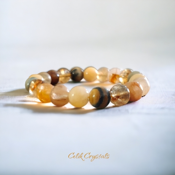 Citrine Bracelet with 10mm Beads and Other Natural Stones Unisex - Picture 2 of 7